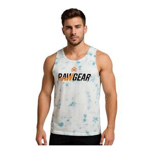 RAWGEAR Tie-Dye Tank Top~Size Med~White/Blue Workout Gym Bradley Martyn L6 19